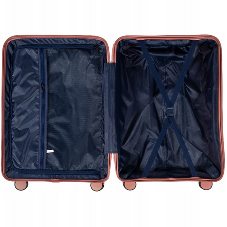 Walizka średnia różowo-złota – modna, na kółkach, podróżna, praktyczna i elegancka Wowbag 7918 M rose gold