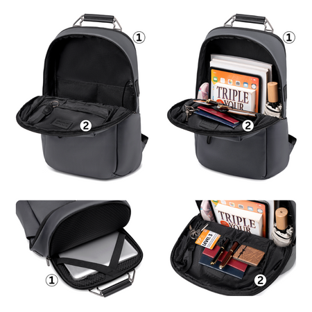 Plecak męski szary miejski z USB wejściem do pracy na studia na co dzień B00915 grey