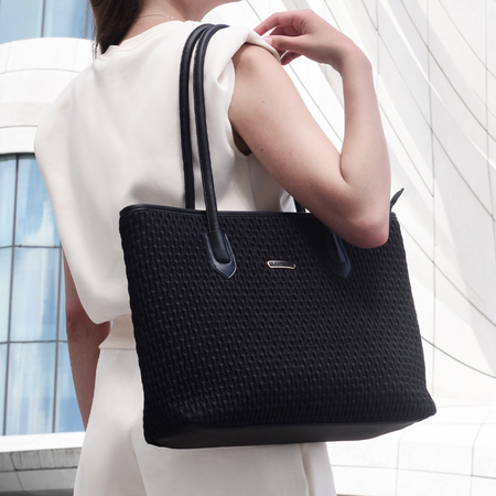 Torba damska shopper czarna klasyczna 17,9 l pojemna z zamkiem na uczelnię i spotkania. CHANTARIA CB800 Black.