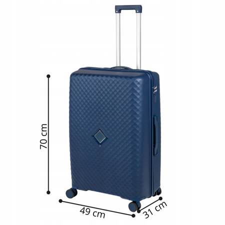 Duża walizka podróżna ciemnoniebieska na kółkach lekka i trwała walizka do samolotu 106L Wowbag 7900 L dark blue