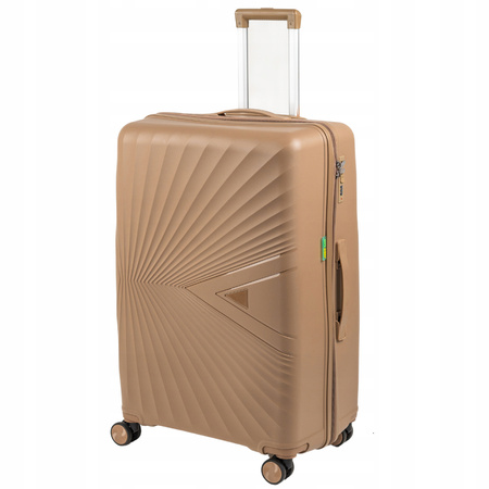 Duża walizka beżowa podróżna na kółkach lekka i wytrzymała walizka do samolotu 100L Wowbag 7905 L champagne