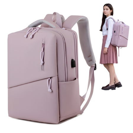 Plecak szkolny liliowy modny do liceum technikum zeszyty laptop 15,6” z USB