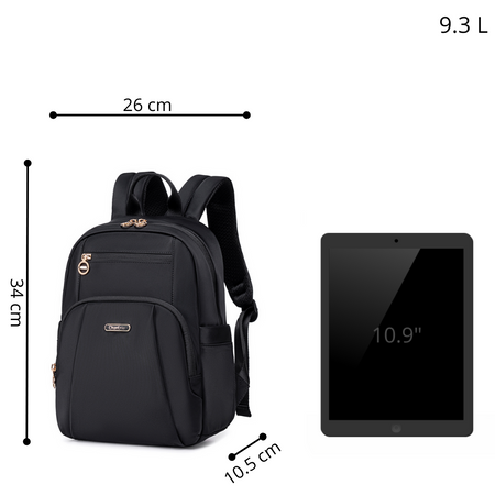 Czarny plecak miejski damski, stylowy i wodoodporny, 9,3 l, na iPada 10,9", modny wybór na co dzień. CHANTRIA CB770Black.