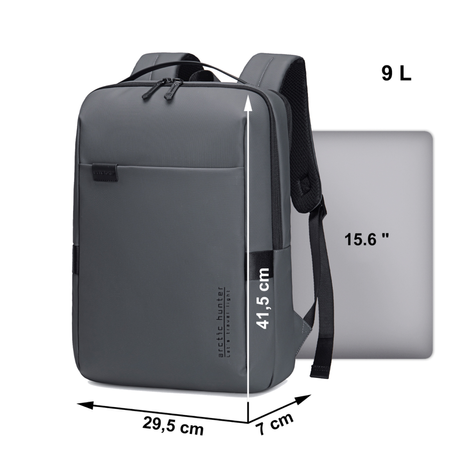 Szary plecak biznesowy miejski, 8,5 l, wodoodporny, na laptopa 15,6", stylowy i kompaktowy. Arctic Hunter B00574 grey