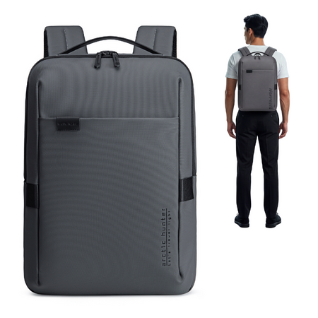 Szary plecak biznesowy miejski, 8,5 l, wodoodporny, na laptopa 15,6", stylowy i kompaktowy. Arctic Hunter B00574 grey