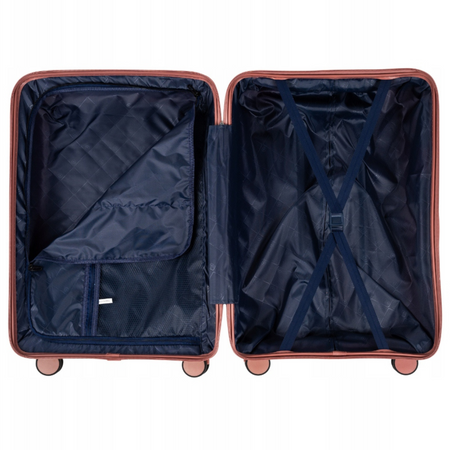 Duża walizka podróżna różowo-złota na kółkach – elegancka i pojemna walizka do samolotu Wowbag 7918 L rose gold