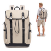 Plecak casual męski z klapą beżowy wiele kiszeni laptop 15,6 pojemny 18 L