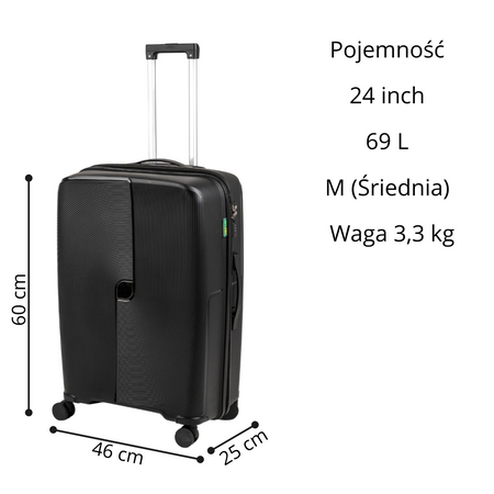 Zestaw walizek podróżnych czarnych 3 szt. komplet walizek polipropylenowych na kółkach Wowbag 7918Black