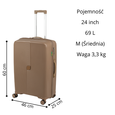 Zestaw walizek twardych podróżnych beżowych 3 szt. S, M, L polipropilen na kółkach 7918 Champagne