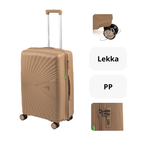 Komplet walizek podróżnych beżowych 3 szt. elegancki zestaw lekkich i trwałych walizek Wowbag 7905 champagne