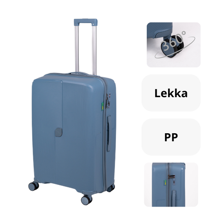 Zestaw walizek podróżnych jasnoniebieskich 3 szt. stylowy komplet lekkich i trwałych kufrów Wowbag 7918 light blue