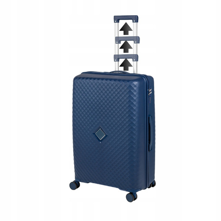 Duża walizka podróżna ciemnoniebieska na kółkach lekka i trwała walizka do samolotu 106L Wowbag 7900 L dark blue