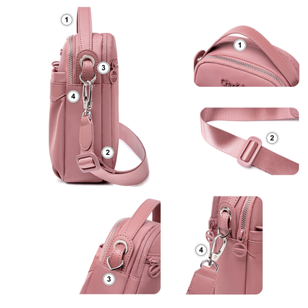 Torebka saszetka damska crossbody mała na ramię nylonowa ciemnoróżowa stylowa
