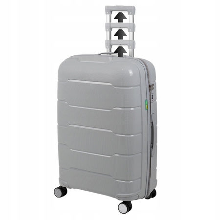 Walizka duża jasnoszara na kółkach podróżna do samolotu, lekka, elegancka i pojemna 93 L Wowbag 6910 L light grey