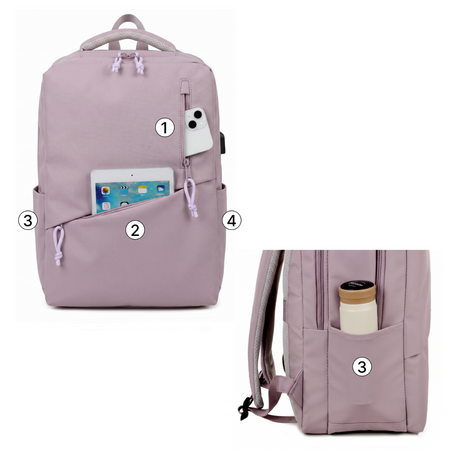 Plecak szkolny liliowy modny do liceum technikum zeszyty laptop 15,6” z USB