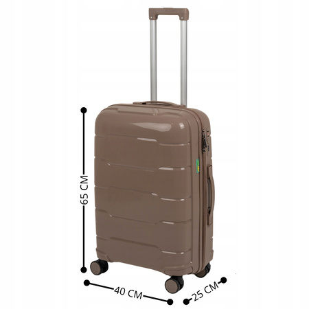 Walizka na kółkach beżowa – średnia, polipropylenowa, modna i trwała, komfortowa i elegancka  Wowbag 6910 M champagne