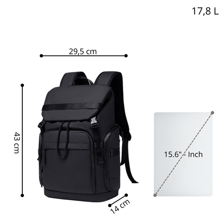 Czarny plecak miejski młodzieżowy, wodoodporny, na laptopa 15,6", 17 l, z wieloma kieszeniami. SUPER FIVE FB723 Black.