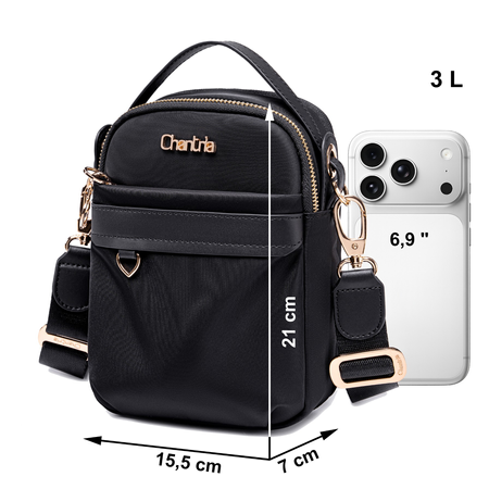 Torebka damska czarna na ramię crossbody mała nylonowa wodoodporna