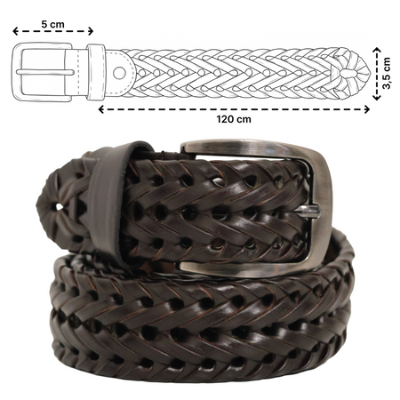 Pasek męski brązowy skórzany pleciony bezrozmiarowy do spodni do jeansów klasyczny
