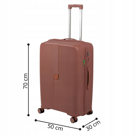 Duża walizka podróżna różowo-złota na kółkach – elegancka i pojemna walizka do samolotu Wowbag 7918 L rose gold