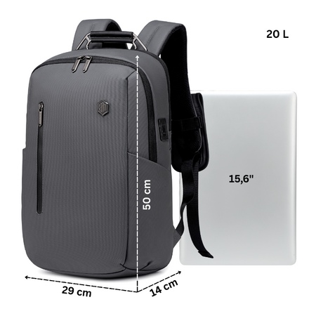 Plecak męski szary miejski z USB wejściem do pracy na studia na co dzień B00915 grey