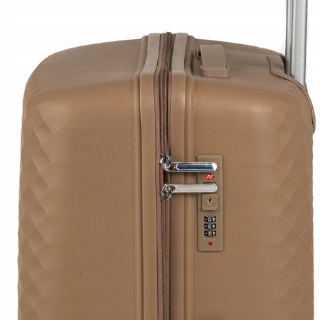 Walizka duża beżowa elegancka walizka podróżna na kółkach do samolotu lekka i wytrzymała Wowbag 7900 L champagne