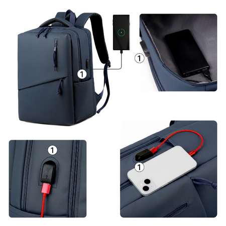 Plecak do szkoły granatowy pojemny nowoczesny z USB na laptop zeszyty