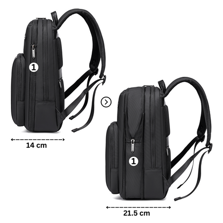 Plecak męski elegancki czarny rozszerzane komory 40X30X20 do samolotu