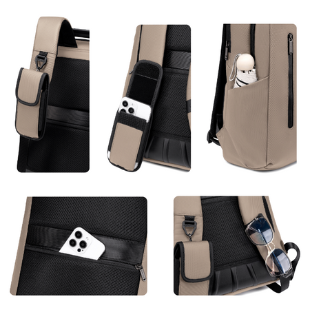 Plecak męski beżowy miejski na co dzień z USB wejściem do pracy na studia B00915 khaki