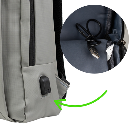 Plecak szkolny młodzieżowy szary z USB, pojemny, na laptop, do szkoły, studiów, pracy i wycieczek Wowbag BK91109 grey