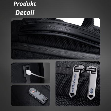 Czarny plecak miejski podróżny, 23,3 l, wodoodporny, na laptop 15,6", elegancki i pojemny. Arctic Hunter B00682 Black.