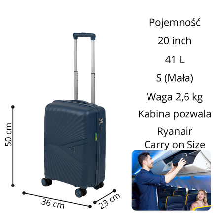 Komplet walizek podróżnych ciemnoniebieskich 3 szt. lekkie i trwałe zestaw na kółkach Wowbag 7905 dark blue