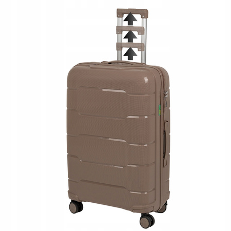 Duża walizka podróżna beżowa na kółkach – elegancka i pojemna walizka do samolotu Wowbag 6910 L champagne