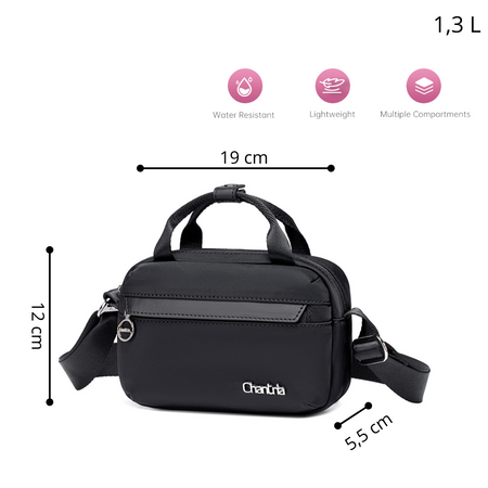 Torebka damska na ramię czarna mini elegancka 1,3 l modna na co dzień i wyjątkowe okazje. CHANTARIA CB771 Black.