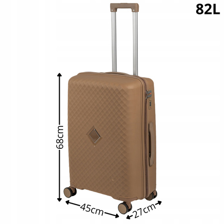 Walizka do samolotu średnia beżowa funkcjonalna walizka podróżna 74L lekka i solidna Wowbag 7900 M champagne