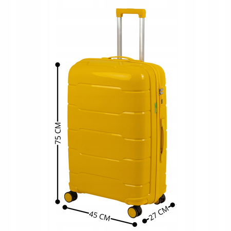 Walizka podróżna duża żółta na kółkach – lekka, pojemna i odporna 93 L Wowbag 6910 L yellow