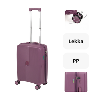 Walizka kabinowa fioletowa – mała, nowoczesna, na kółkach, podróżna i modna do samolotu Wowbag 7918 S purple