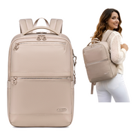 Plecak damski elegancki stylowy beżowy pojemny na laptopa wodoodporny nylon