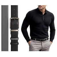 Męski pasek klasyczny skórzany do spodni dwustronny czarny szary elegancki