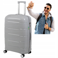 Walizka duża jasnoszara na kółkach podróżna do samolotu, lekka, elegancka i pojemna 93 L Wowbag 6910 L light grey