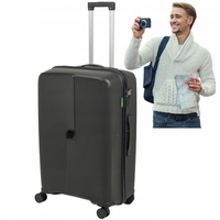 Walizka duża ciemnoszara na kółkach – elegancka, lekka i pojemna walizka podróżna do samolotu Wowbag 7918 L dark grey