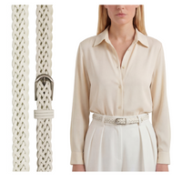 Pasek damski biały do koszuli spodni i sukienki cienki skórzany elegancki