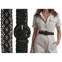 Pasek damski skórzany pleciony czarny do sukienki spodni bezrozmiarowy boho