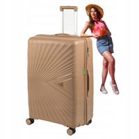 Duża walizka beżowa podróżna na kółkach lekka i wytrzymała walizka do samolotu 100L Wowbag 7905 L champagne