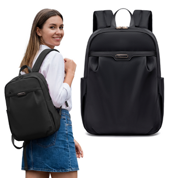 Plecak damski miejski czarny lekki kompaktowy modny na laptop 13 na tablet