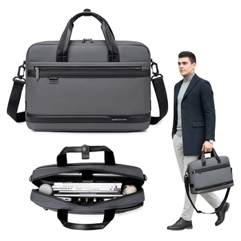 Torba na ramię na laptop 15,6 biznesowa elegancka szara 40X28X8 9L do pracy