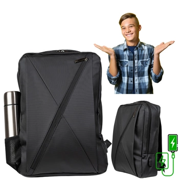 Plecak szkolny czarny  nowoczesny z USB dla chłopaków i dziewczyn - do pracy na studia  VIO BK91109 black