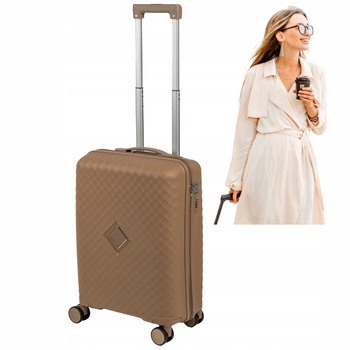 Walizka kabinowa beżowa na kółkach, elegancka i lekka walizka do samolotu z polipropylenu  Wowbag 7900 S champagne