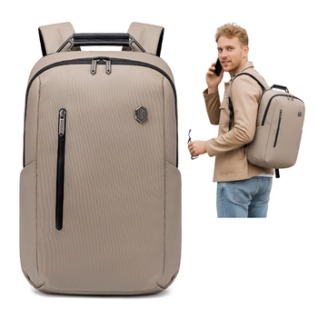 Plecak męski beżowy miejski na co dzień z USB wejściem do pracy na studia B00915 khaki