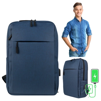 Plecak młodzieżowy nowoczesny szkolny niebieski na laptopa 15,6" z USB  HN212701 blue
